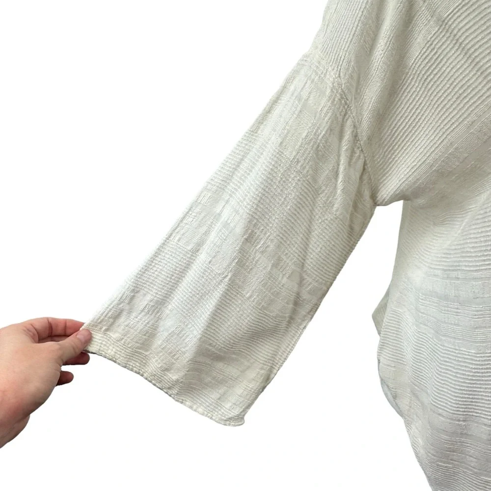 NSF Off‎ White X-Small P Long Sleeve Cardigan Wrap Top Textured Hook & Eye Tie